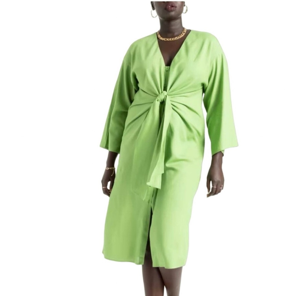 ELOQUII Chayenne Linen Tie Front Dress NWOT Size:24 Color: Green